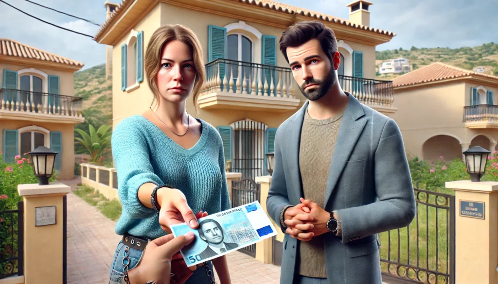 Avoid house buying mistakes in Calpe – a couple discussing property documents with an agent.