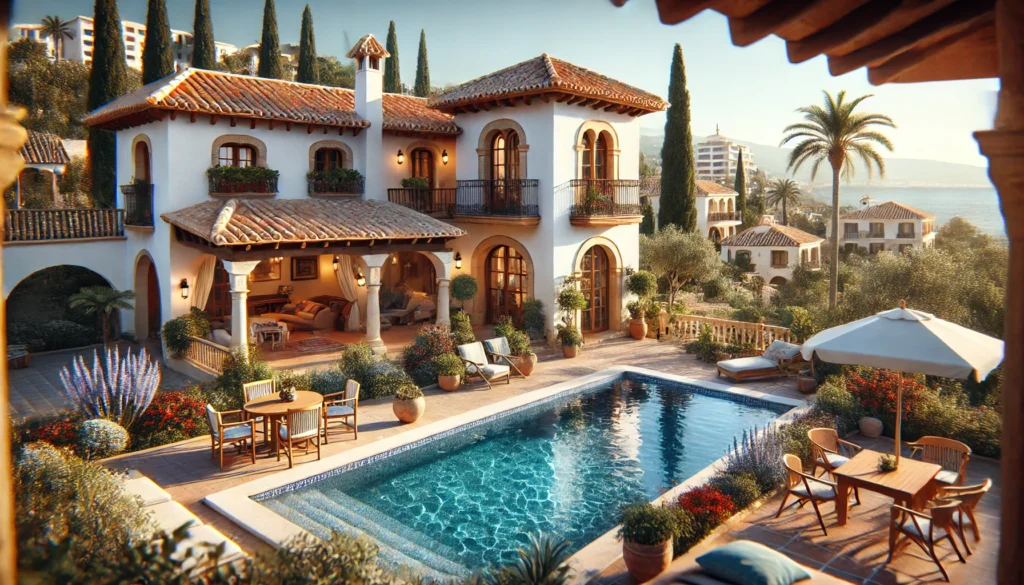 Charming traditional Spanish villa in Calpe with terracotta roof, lush garden, and private pool.